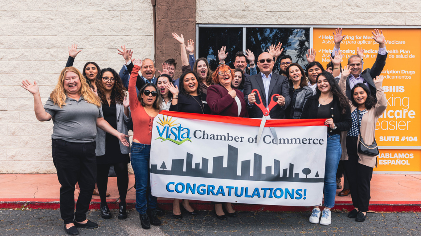 SBHIS team celebrating a Vista Chamber of Commerce ribbon cutting